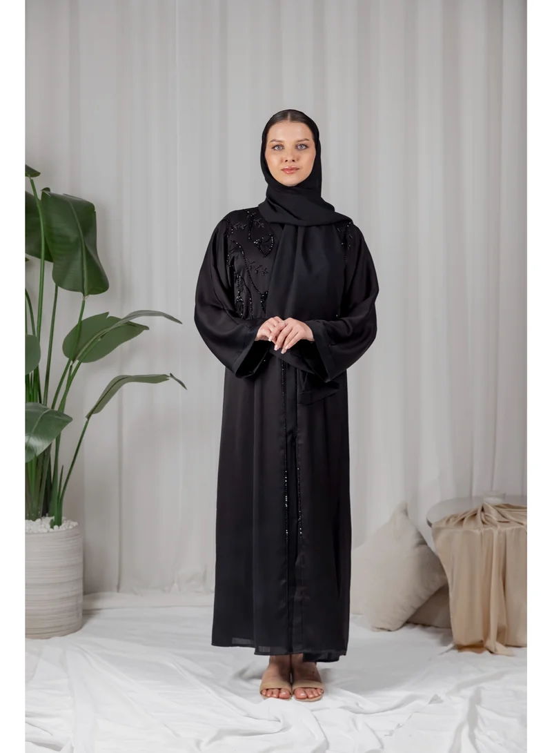 Ophelia Black Dalia Abaya for Women – Elegant Muslim Long Dress, Modest Islamic Dubai Style Abaya, Loose Fit Ramadan & Daily Wear